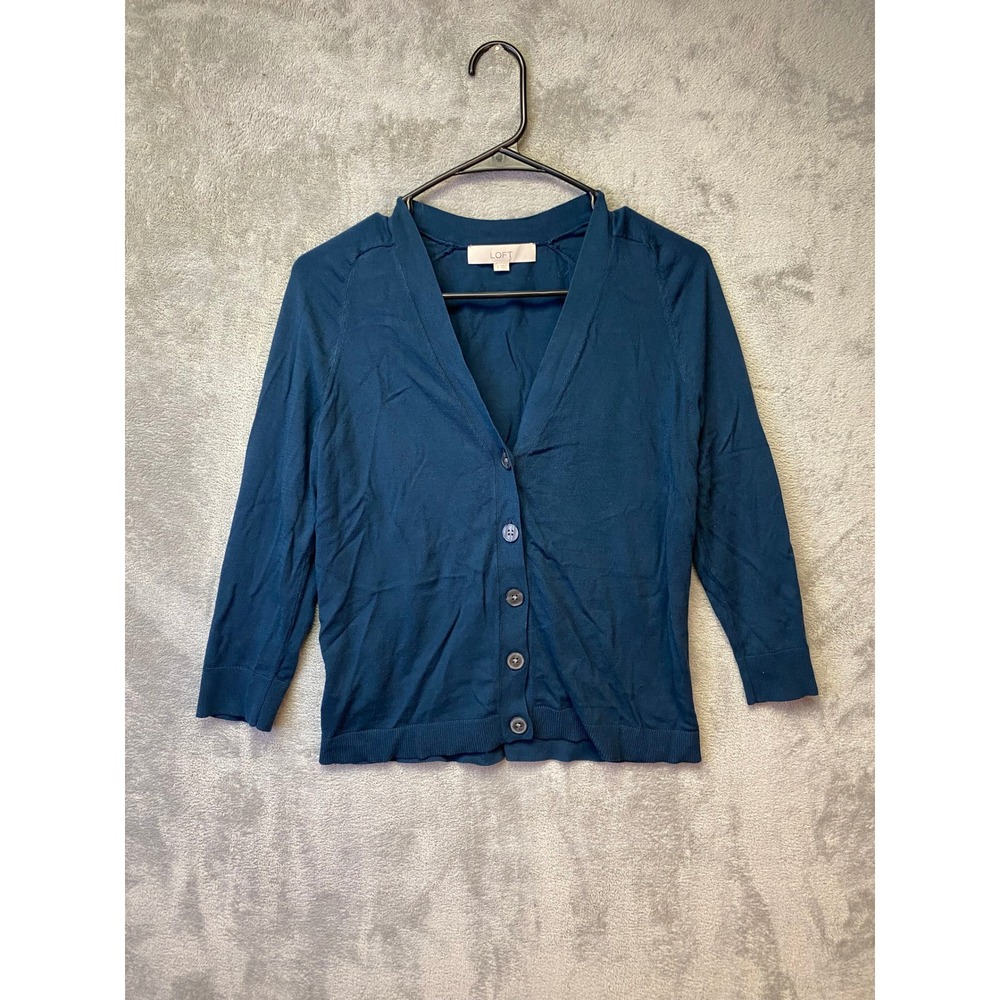 LOFT Teal Blue V-Neck 3/4 Sleeve Button Front‎ Cardigan Sweater Size S